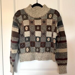 The Limited Vintage Multicolor Wool Blend Mock Neck Hand Knit Size Small Sweater